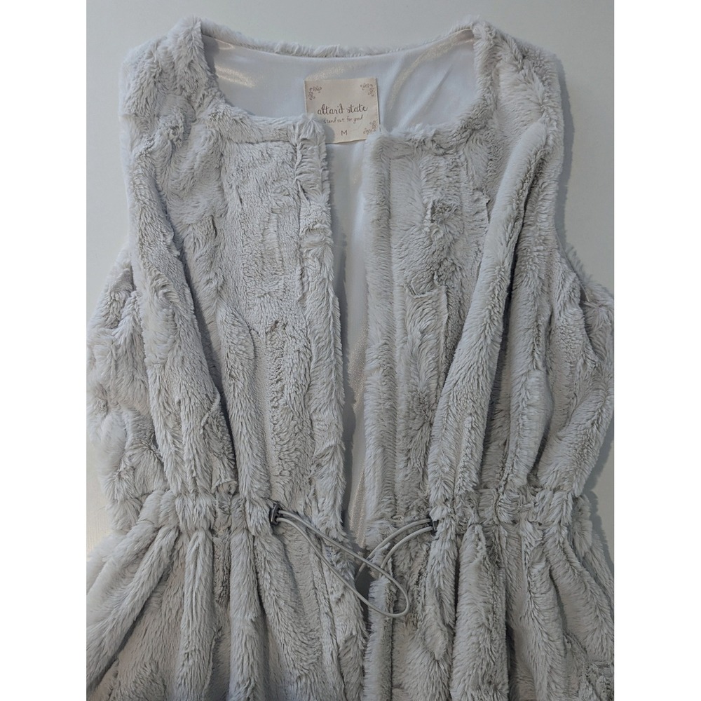 Altar'd State Faux Fur Lace Trim Vest Cream Medium Drawstring Waist Open Front - Picture 4 of 8